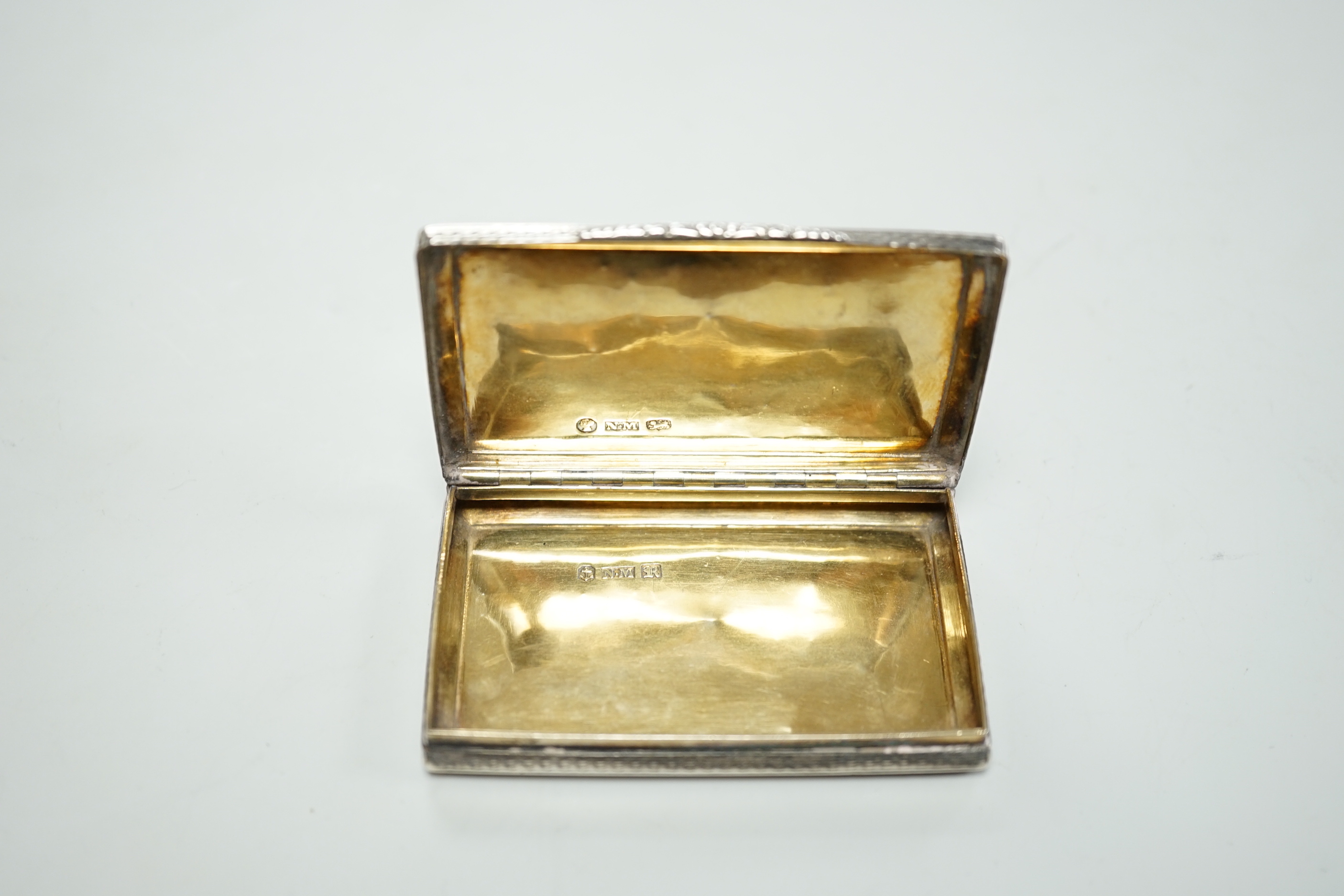 An early Victorian engine turned silver snuff box by Nathaniel Mills, Birmingham, 1840, 73mm.